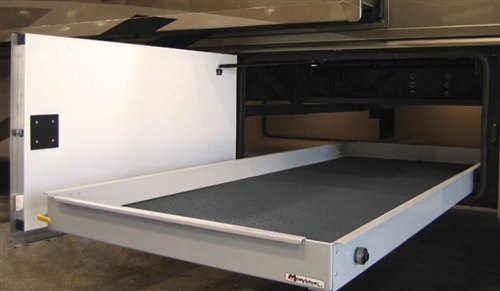 How many inches off the floor does this MORryde CTG60-4290W Sliding Cargo Tray - 42" X 90" sit?