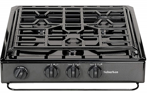 What is the cut out dimensions of the Suburban 3600A 3 Burner Slide-In RV Cooktop Stove?