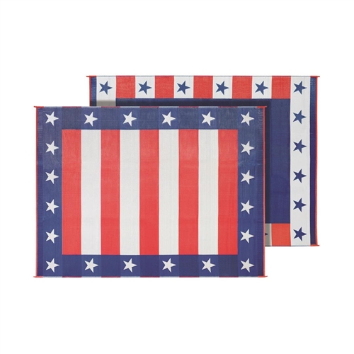 Does this Faulkner 46503 Reversible RV Outdoor Patio Mat - Independence Day Design come with the tie down stakes?