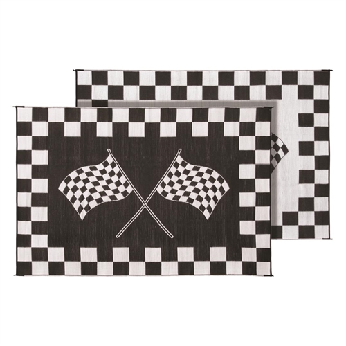 Faulkner 48709 Reversible RV Outdoor Patio Mat - Black & White Checkered Finish Line Design - 8' x 20' Questions & Answers