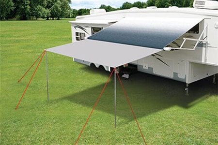 Is this extension water proof and is there any type of sides that can be mounted to the awning for wind and rain?