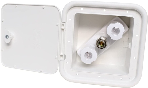 Does Valterra PF247201 Two-Handle Spray-Away Hot and Cold Outlet Box come in gray or bright silver?