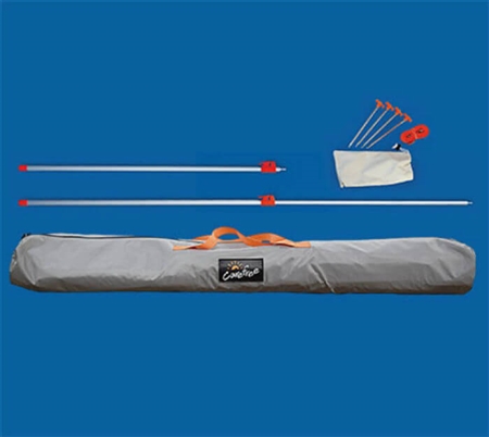 How do poles attach to awning in this Carefree Pole Kit? 