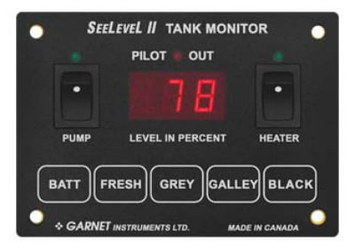 Is there a system that monitors fresh, gray, black (3 tanks) has switches for pump and heater and a pilot out led?