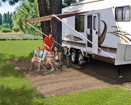 Will the Prest-o-Fit 2-0171 RV Patio Rug Mat withstand the weather out permantly in the summer?