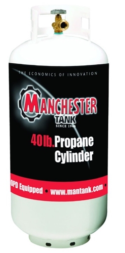 What is the size difference between the 30lb and 40lb Manchester LP Gas tanks?